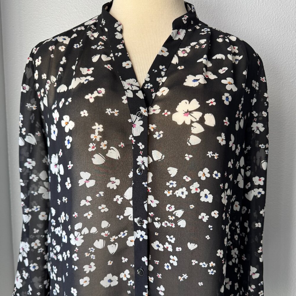 CAbi Delight Blouse #6079  Sheer Longsleeve Buttonfront-XL